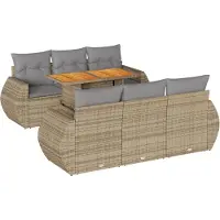 vidaXL 7-tlg. Garten-Sofagarnitur mit Kissen Beige Poly Rattan