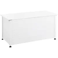 Beliani Gartentruhe 330L Weiß Aluminium Wasserfest mit Schloss Abschließbar Holzoptik Kissenbox Auflagenbox Aufbewahrungsbox Gartenbox Terrasse