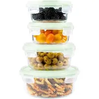 Famanu Glasbehälter Runde Glas Meal Prep Aufbewahrungsbox mit Deckel - Platzsparende Glasbehälter für Mikrowelle und Gefrierfach (Set 4, Gemüse)