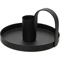 Merkloos 1 Kerzenhalter mit Henkel 10x6cm Metall Kerzenhalter für Stabkerzen und Spitzkerzen Stabkerzenhalter Stabkerzenständer Kerzenleuchter Schwarz