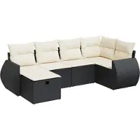 vidaXL 6-tlg. Garten-Sofagarnitur mit Kissen Schwarz Poly Rattan