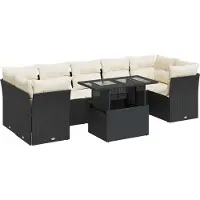 vidaXL 8-tlg. Garten-Sofagarnitur mit Kissen Schwarz Poly Rattan