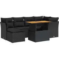 vidaXL 7-tlg. Garten-Sofagarnitur mit Kissen Schwarz Poly Rattan