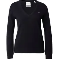 Gant V-Ausschnitt-Pullover "EXTRAFINE LAMBSWOOL V-NECK", Damen, Gr. M, schwarz, Strick, Obermaterial: 90% Wolle, 10% Polyamid, V-Ausschnitt, Rippbündchen, Pullover V-Ausschnitt-Pullover