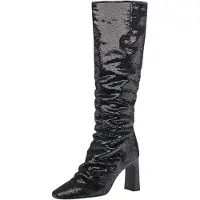 Tamaris Damen Stiefel Party Langschaft Glitzer Karreespitze elegant 1-25057-29, Größe:41 EU, Farbe:Schwarz