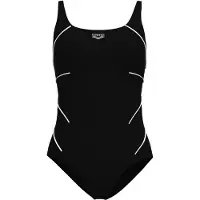 Arena Badeanzug "W JEWEL ONE PIECE LOW C CUP", Damen, Gr. 48, N-Gr, schwarz-weiß (schwarz, weiß), Obermaterial: 68% Polyamid, 32% Elasthan, Badeanzüge Badeanzug