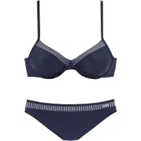 LASCANA Bügel-Bikini , Damen, Gr. 36, Cup E, blau (marine), Polyamid, gestreift, unifarben mit Farbeinsatz, Bikini-Sets Bügel-Bikini, mit gestreiften Einsätzen