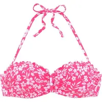 Vivance Bügel-Bandeau-Bikini-Top "Leni", Damen, Gr. 34, Cup C, weiß (neonpink, weiß), Microfaser, bedruckt, geblümt, Bikini-Oberteile Bügel-Bandeau-Bikini-Top, mit gelaserter Wellenkante