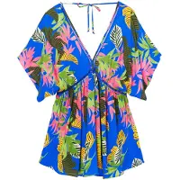 Desigual Strandkleid Tropical Party 24SWMW23 Blau Loose Fit