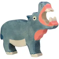 Holztiger Holz Nilpferd offene Schnauze - handgefertigte Spielfigur Holz