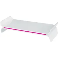 Leitz Ergo WOW Monitorständer, ergonomisch, für Monitore bis 27 ″, 2-stufig höhenverstellbar mit Stauraum für Tastatur, B 209 x H 112 mm, weiß/pink