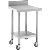 Royal Catering Edelstahltisch mit Rollen - PREMIUM - 60 x 60 cm - 120 kg - Aufkantung -