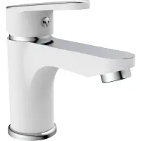 Schutte Waschtischarmatur ALASKA, Wasserhahn Bad mit Ablaufgarnitur, Mischbatterie Waschbecken mit Pop Up Stöpsel, Weiß/Chrom