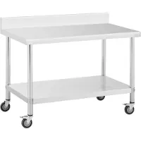 Royal Catering Edelstahltisch mit Rollen - PREMIUM - 70 x 120 cm - 158 kg - Aufkantung -