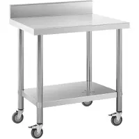 Royal Catering Edelstahltisch mit Rollen - PREMIUM - 60 x 80 cm - 135 kg - Aufkantung -