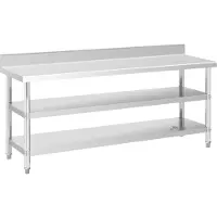 Royal Catering Edelstahl-Arbeitstisch - ECO - 200 x 60 cm - 500 kg - Zwischenboden -