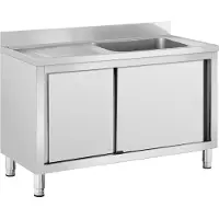 Royal Catering Einbeckenspüle für die Gastronomie mit Schiebetürschrank, rechts 120 x 60 x 95 cm