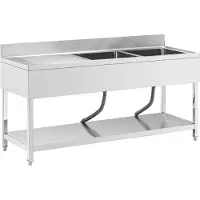Royal Catering 2-Kammer-Becken mit Abtropffläche und Rand 180 x 60 x 97 cm