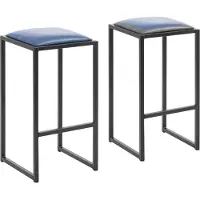 Royal Catering Loft-Barhocker aus Metall mit Polsterung, schwarz-blau – 2 Stück