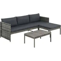 vidaXL 3-tlg. Garten-Lounge-Set mit Auflagen Poly Rattan Grau