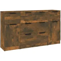 vidaXL 3-tlg. Sideboard-Set Räuchereiche Holzwerkstoff