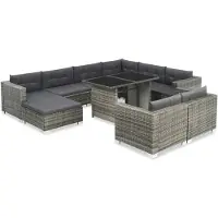 vidaXL 10-tlg. Garten-Lounge-Set mit Auflagen Poly Rattan Grau