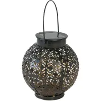 Intirilife Solar Laterne Lampe aus Metall in Schwarz - 15.5 x 16.5 cm - Outdoor Gartenleuchte zur Dekoration für Balkon Garten