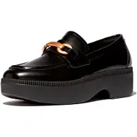 FitFlop Damen Luma Klobig Trense Leder Keilabsatz Slipper Schwarz