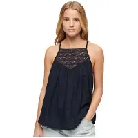 Superdry für Damen. W6011860A Marineblaues Tanktop mit Spitze (M), Lässig, Viskose, Ärmellos / Hosenträger