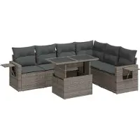vidaXL 7-tlg. Garten-Sofagarnitur mit Kissen Grau Poly Rattan