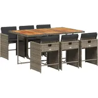 vidaXL 7-tlg. Garten-Essgruppe mit Kissen Grau Poly Rattan