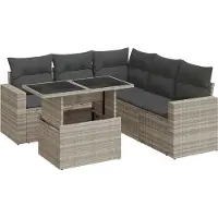 vidaXL 6-tlg. Garten-Sofagarnitur mit Kissen Hellgrau Poly Rattan