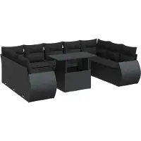 vidaXL 10-tlg. Garten-Sofagarnitur mit Kissen Schwarz Poly Rattan