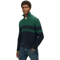 Superdry für Herren. M6110651A Pullover mit halbem Reißverschluss Cotton Classics Stripe grün, marineblau (M), Lässig, Baumwolle