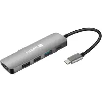 Sandberg USB-C Dock HDMI+3xUSB+PD 100W, Kabelgebunden, USB 3.2 Gen 1 (3.1 Gen 1) Type-C, 100 W, Grau, 4K Ultra HD, Aluminium