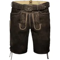 Spieth & Wensky Trachten Herren Lederhose Veit 134-D kurzhose mit Gürtel Ziegenvelour Stickerei, Größe:56/2XL, Farbe:Espresso