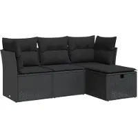 vidaXL 4-tlg. Garten-Sofagarnitur mit Kissen Schwarz Poly Rattan