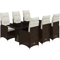 vidaXL 7-tlg. Garten-Bistro-Set mit Kissen Braun Poly Rattan