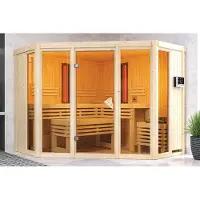 Karibu Sauna Innensauna Asta Ganzglas Fronteinstieg Ofen 9 KW externe Strg easy 231x231x198 cm ohne Dachkranz