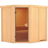 Karibu Sauna Innensauna Lilja Eckeinstieg ohne Zubehör 196x170x198 cm ohne Dachkranz mit Bronzierter Tür