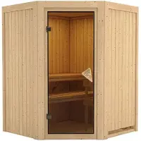 Karibu Sauna Innensauna Nanja Eckeinstieg ohne Zubehör 151x151x198 cm ohne Dachkranz mit Bronzierter Tür