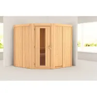 Karibu Sauna Innensauna Jarin Eckeinstieg ohne Zubehör 196x196x198 cm ohne Dachkranz mit Energiespartür