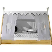 Vipack - Tipi Zelt Bett Liegefläche 90 x 200 cm, inkl. Rolllattenrost, Bettschublade und Textilzeltdach, Ausf. Kiefer massiv natur/weiß