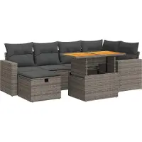 vidaXL 8-tlg. Garten-Sofagarnitur mit Kissen Grau Poly Rattan Akazie