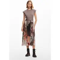 Desigual für Damen. 24WWVK76 Braunes geblümtes Hybrid-Midikleid (L), Lässig, Polyester, Kurzarm