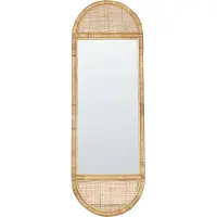 Beliani Stehspiegel Naturfarben Rattan Geflochten Oval 50x150 cm mit Rahmen Boho Rustikal Garderobenspiegel Ganzkörperspiegel Wohnzimmer Schlafzimmer