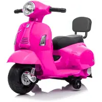 Vrooomy Vespa GTS Mini Kinder Elektro Roller 6V (1–3 Jahre) – Offiziell Lizenziert, mit Scheinwerfer, Stützrädern & Ledersitz – Kinder Elektroroller – Rosa