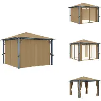 vidaXL Pavillon mit Vorhang 300x300 cm Taupe Aluminium - Pavillons & Partyzelte