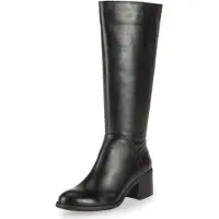 Felmini Hohe schwarze Lederstiefel mit Reißverschluss und niedrigem Absatz