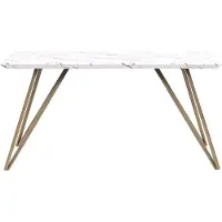 Beliani Esstisch Weiß und Gold 150 x 80 cm MDF Tischplatte Marmor Optik Matt mit Metallbeinen Rechteckig Modern Glamour Esszimmer Küche Wohnküche